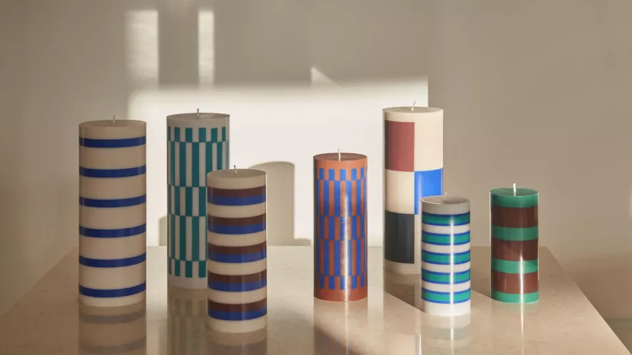 Hay Column Kaars Small Light Grey, Blue And Green 4 Hay Column Kaars Small Light Grey, Blue And Green - Afbeelding 4