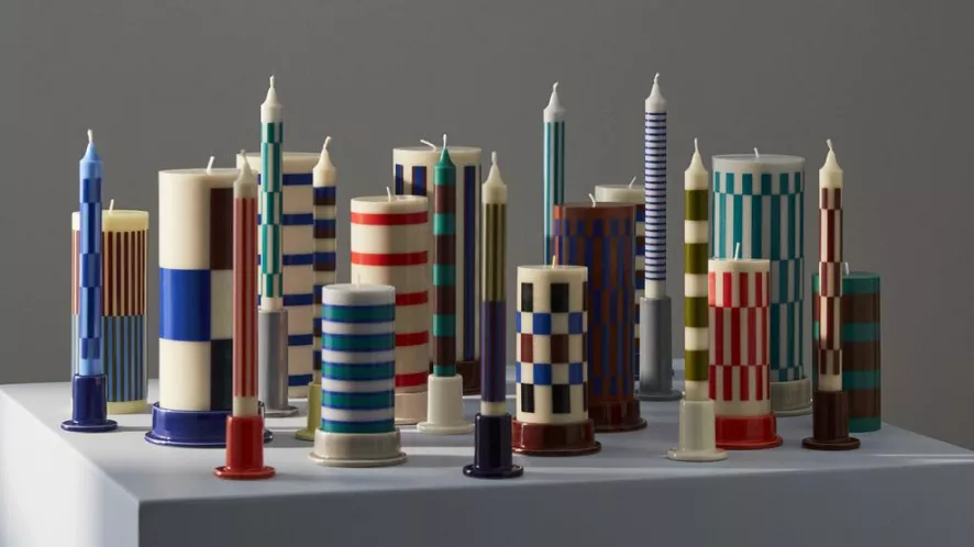 Hay Column Kaars Small Light Grey, Blue And Green 6 Hay Column Kaars Small Light Grey, Blue And Green - Afbeelding 6